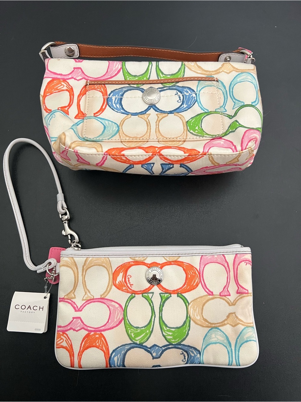 Coach Multicolor Signature Canvas Wristlet and Pouch Set